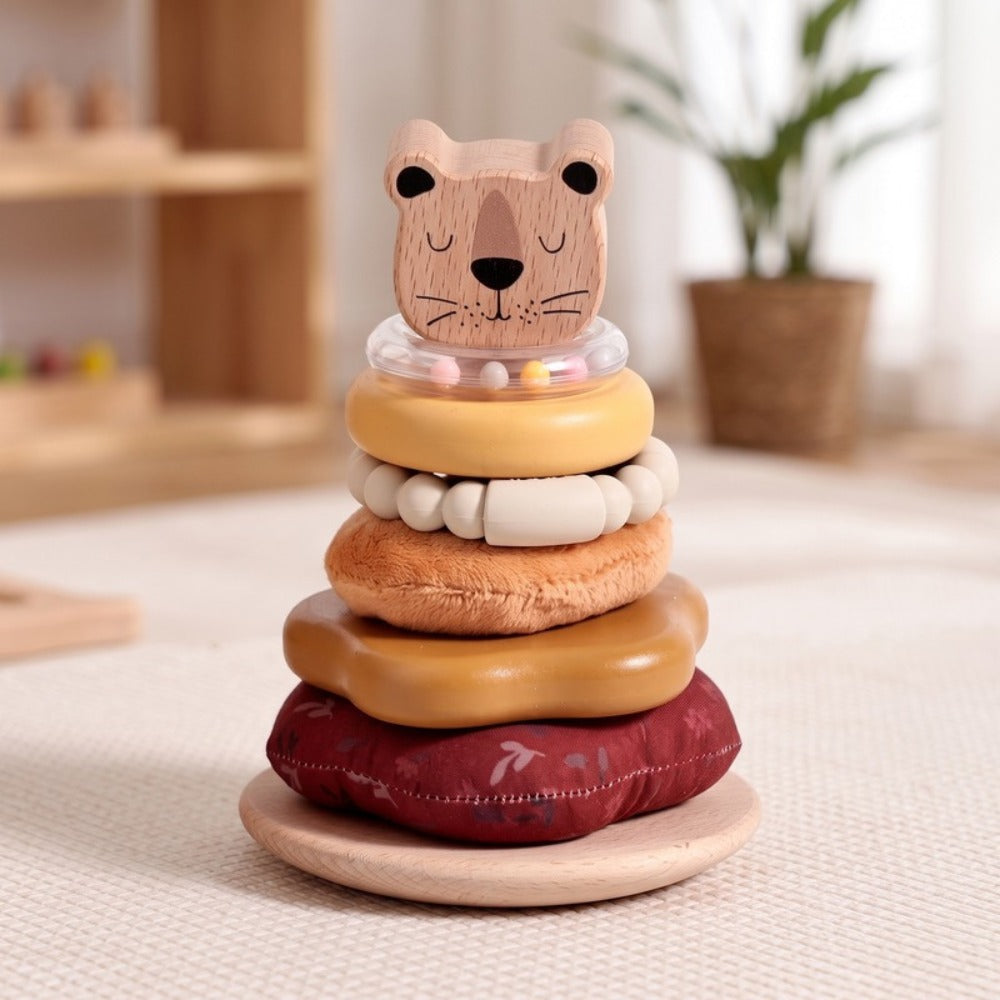 Momi Toys Wooden Stacking Rings, Lion Montessori Stacker