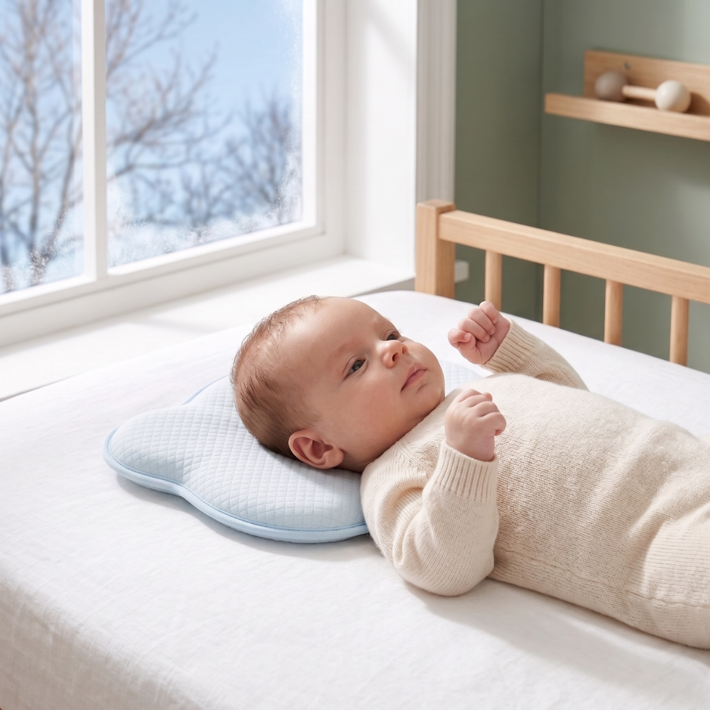 Momi Toys Memory Foam Baby Pillow, Organic Cotton Head Support