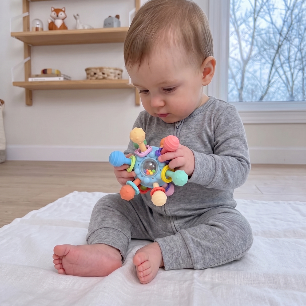 Momi Toys Montessori Sensory Teether, Silicone Baby Teething Toy