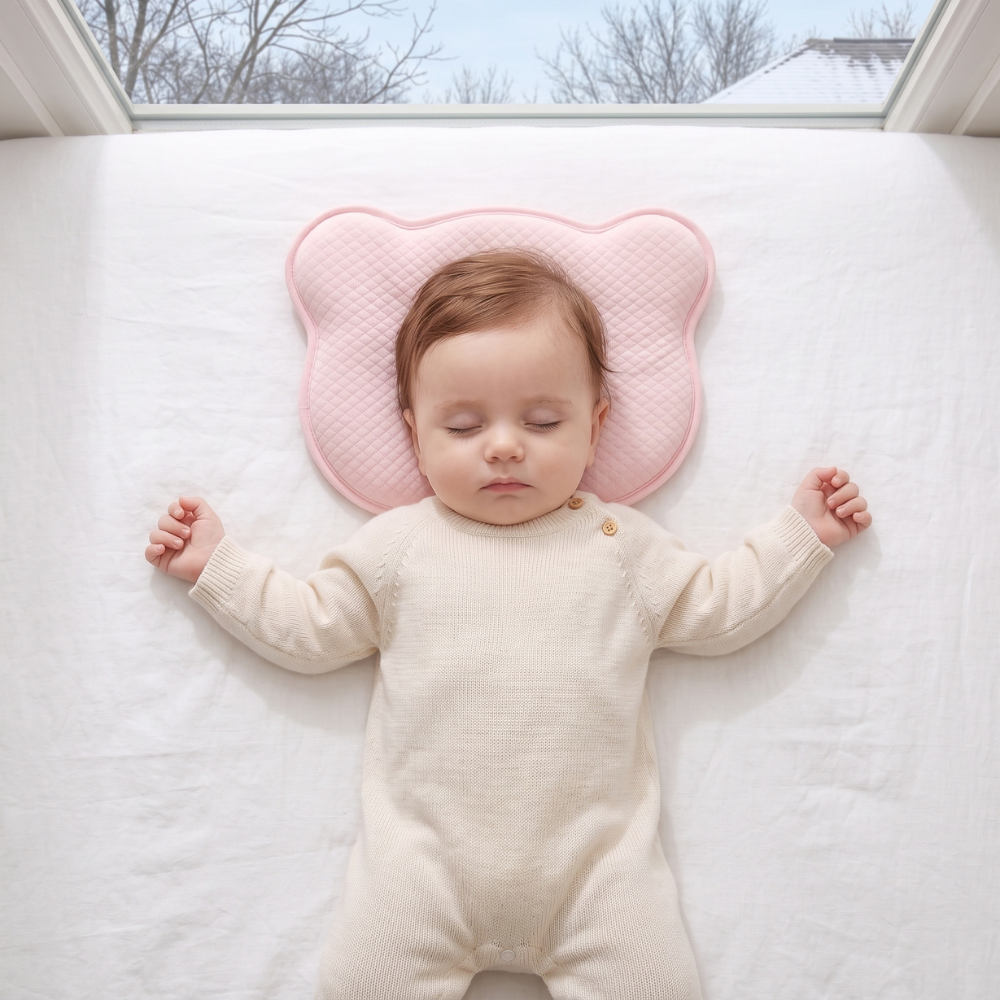 Momi Toys Memory Foam Baby Pillow, Organic Cotton Head Support