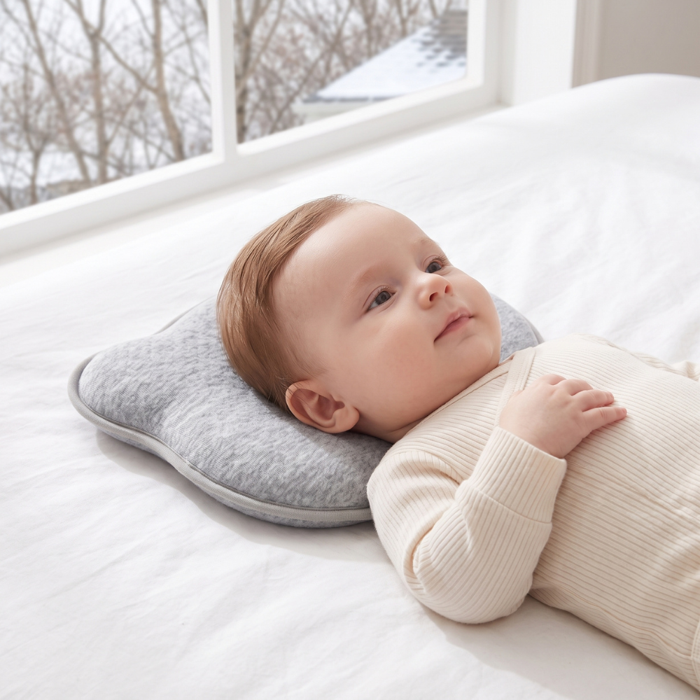 Momi Toys Memory Foam Baby Pillow, Organic Cotton Head Support