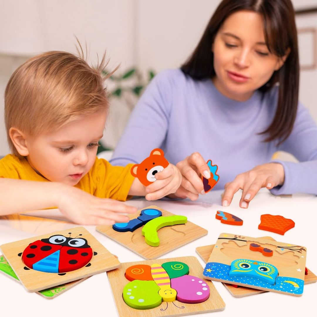 Momi Toys Wooden Animal Puzzles 6-Pack
