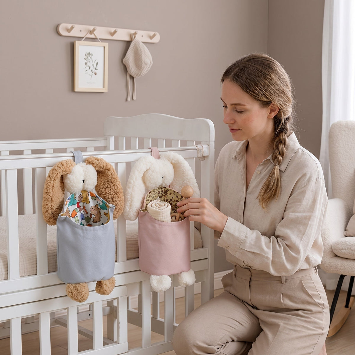 Momi Toys Bunny Hanging Organizer, Diaper Caddy Storage