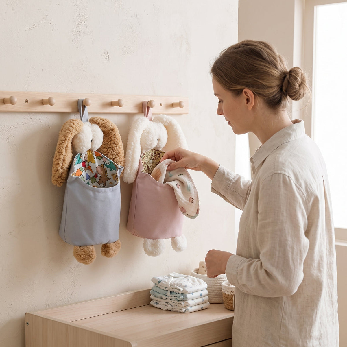 Momi Toys Bunny Hanging Organizer, Diaper Caddy Storage