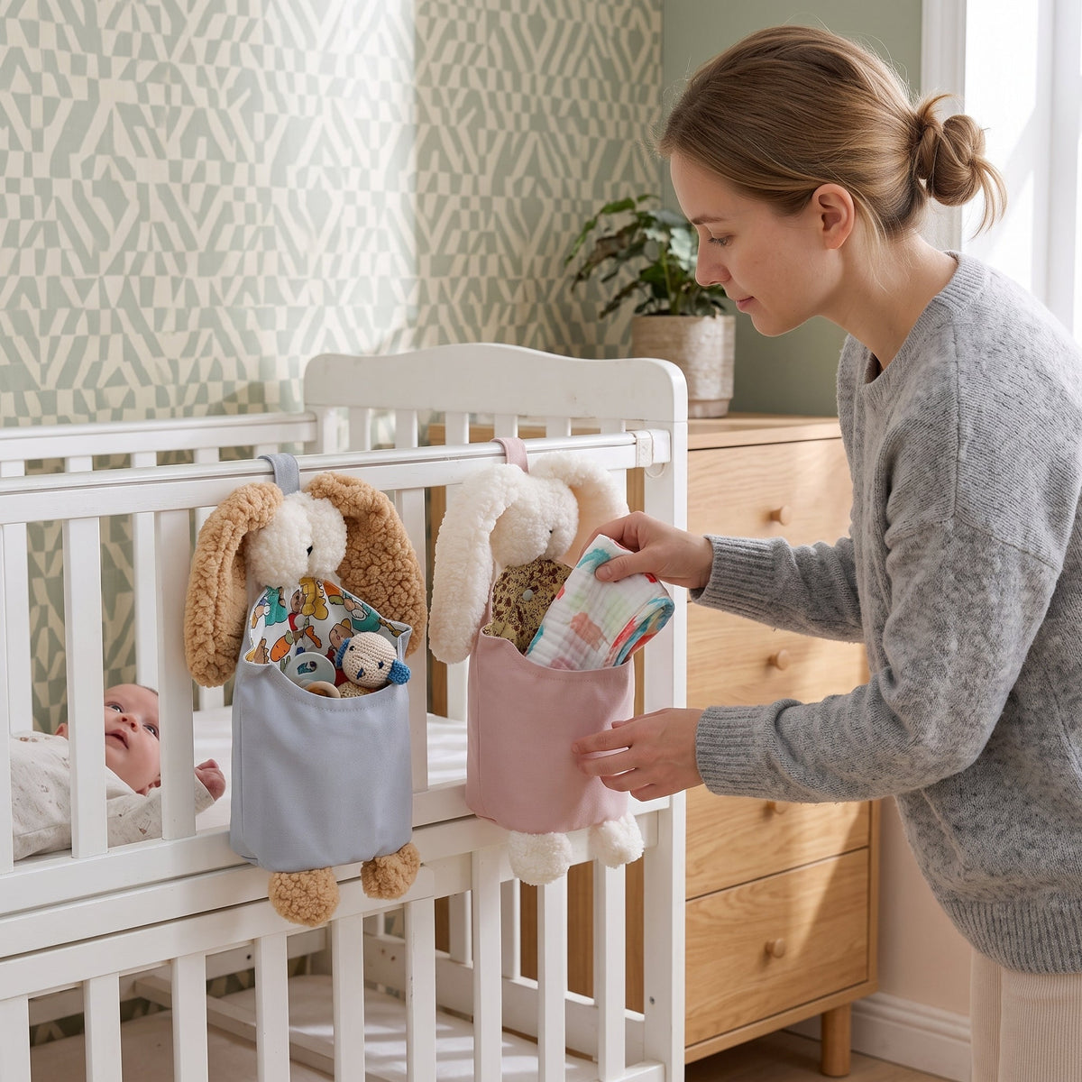Momi Toys Bunny Hanging Organizer, Diaper Caddy Storage
