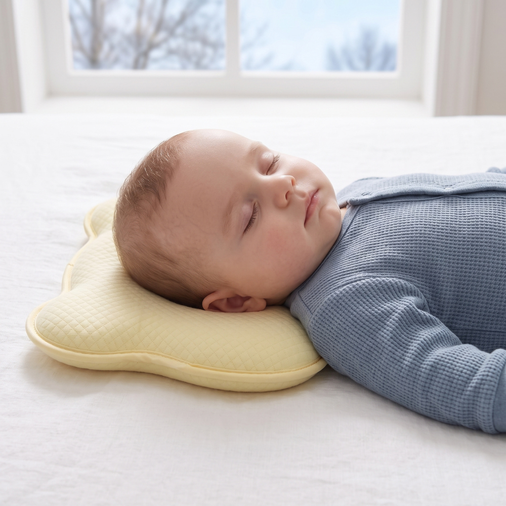 Momi Toys Memory Foam Baby Pillow, Organic Cotton Head Support