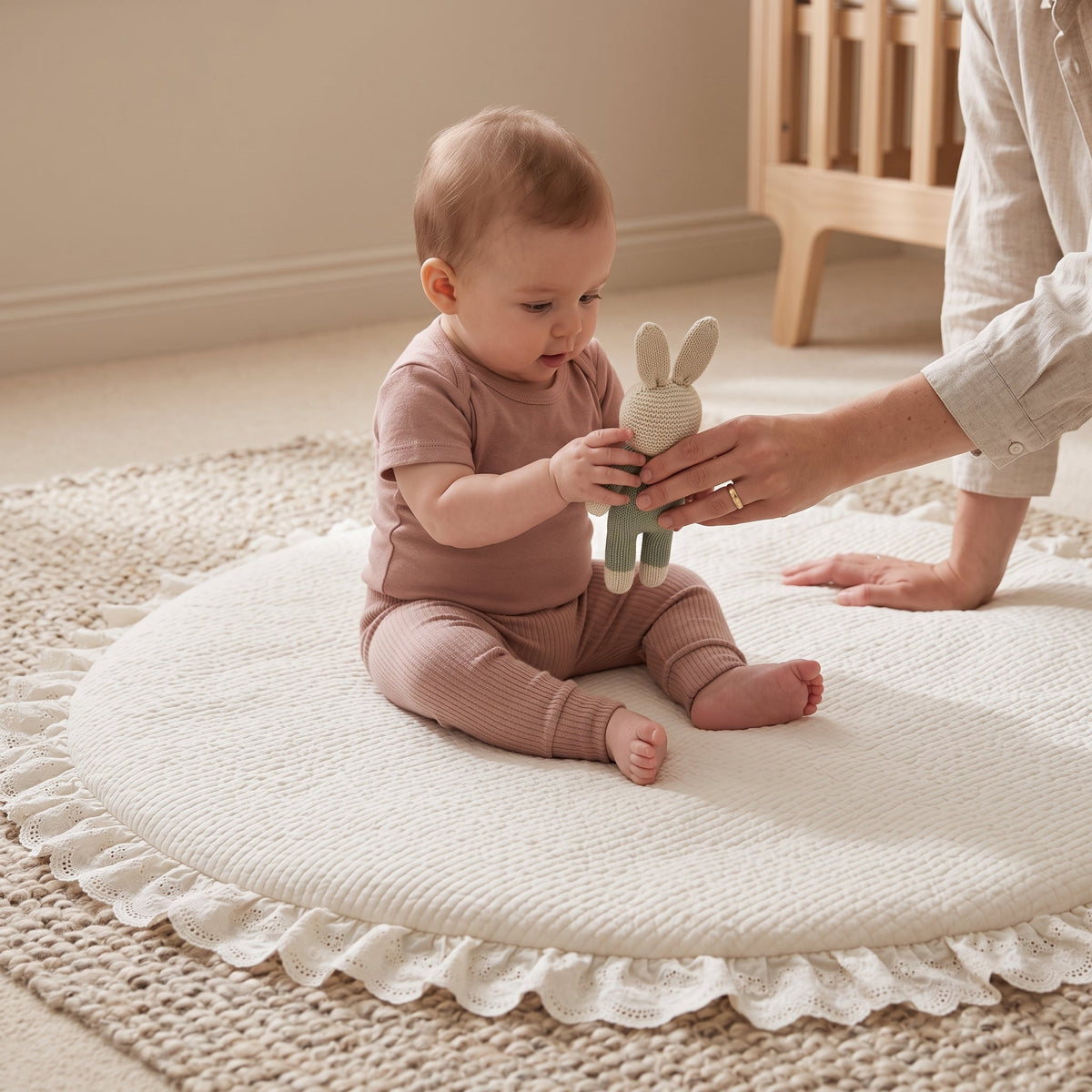 Momi Toys Round Baby Play Mat, Quilted Cotton Tummy Time Mat