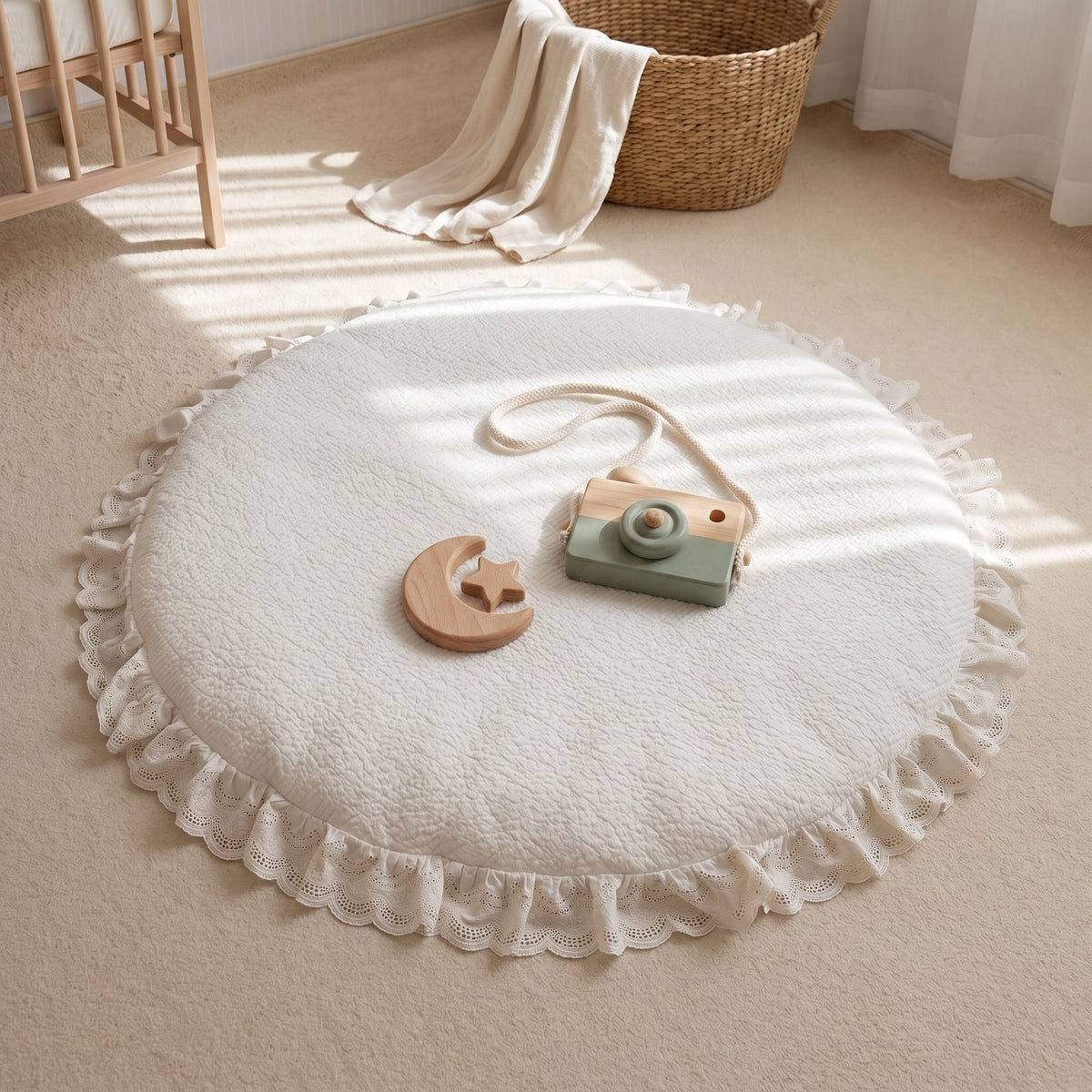 Momi Toys Round Baby Play Mat, Quilted Cotton Tummy Time Mat