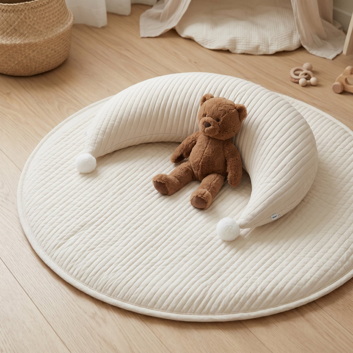 Momi Toys Round Baby Play Mat, Quilted Cotton Tummy Time Mat