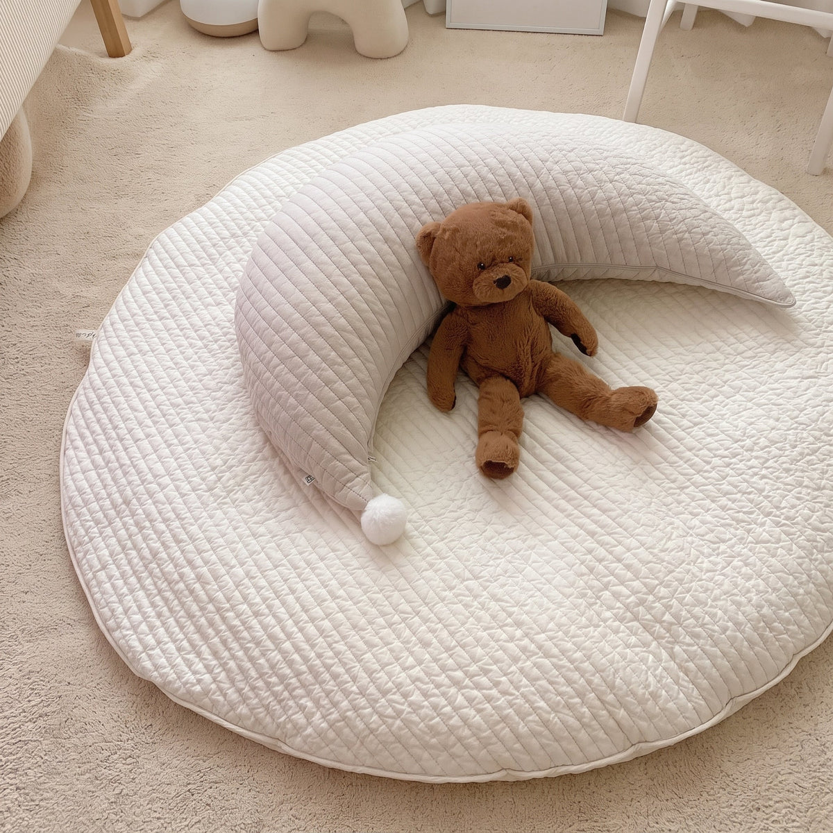 Momi Toys Round Baby Play Mat, Quilted Cotton Tummy Time Mat