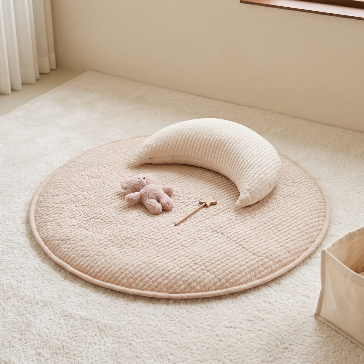 Momi Toys Round Baby Play Mat, Quilted Cotton Tummy Time Mat