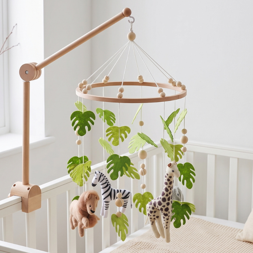 Momi Toys Wooden Crib Mobile, Felt Animal Baby Nursery Mobile