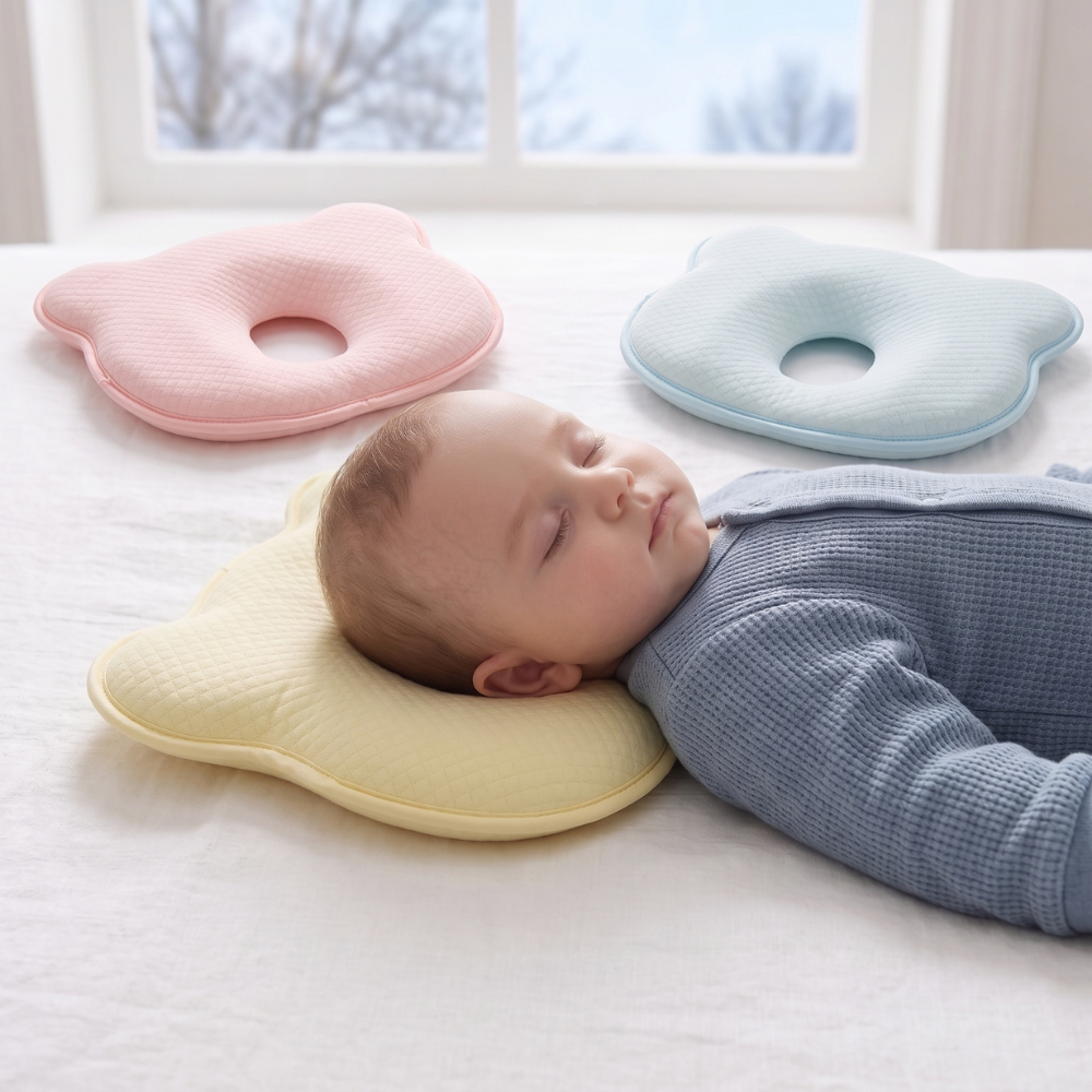 Momi Toys Memory Foam Baby Pillow, Organic Cotton Head Support