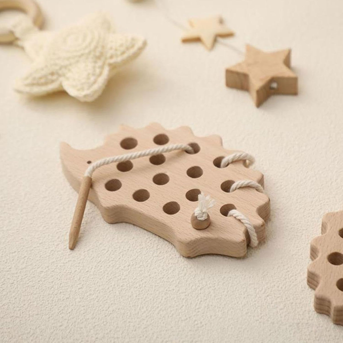 Momi Toys Wooden Hedgehog Threading Toy