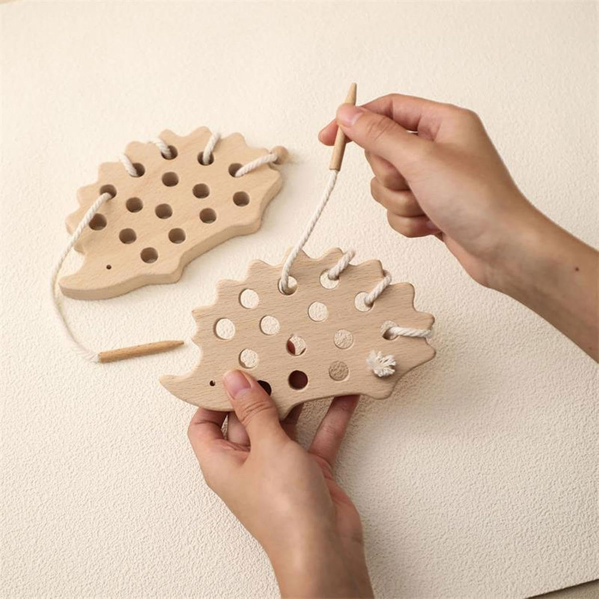 Momi Toys Wooden Hedgehog Threading Toy