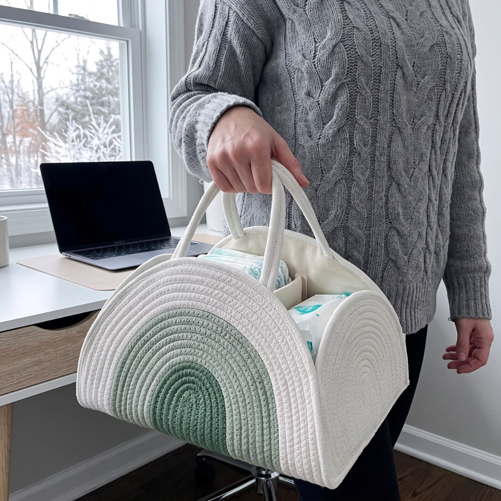 Momi Toys Woven Diaper Caddy, Rope Nursery Storage Basket