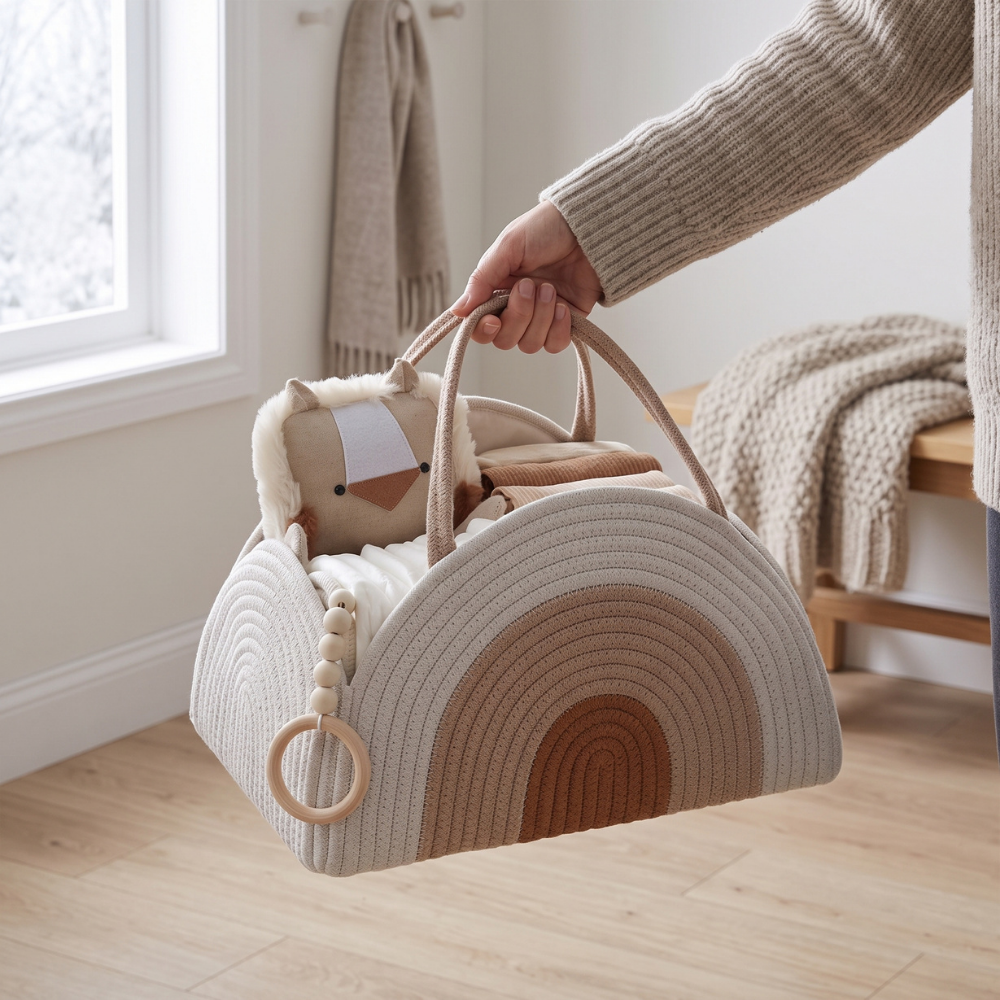 Momi Toys Woven Diaper Caddy, Rope Nursery Storage Basket