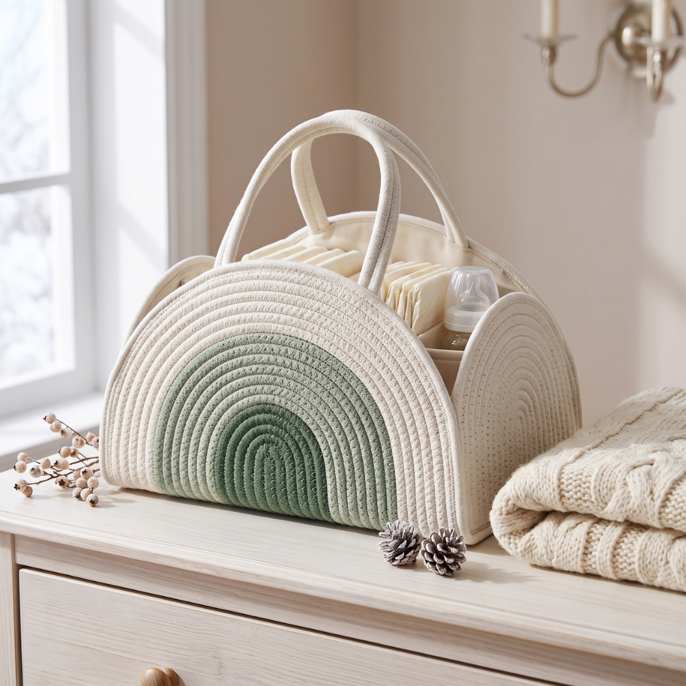 Momi Toys Woven Diaper Caddy, Rope Nursery Storage Basket