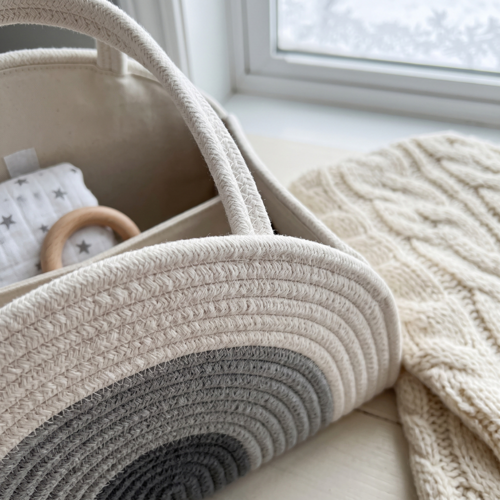 Momi Toys Woven Diaper Caddy, Rope Nursery Storage Basket