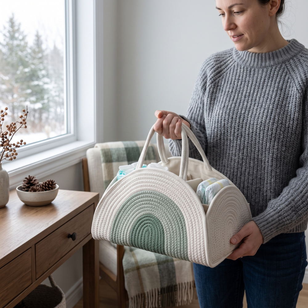 Momi Toys Woven Diaper Caddy, Rope Nursery Storage Basket