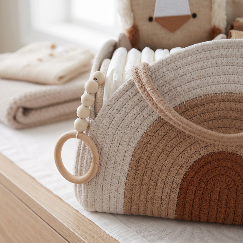 Momi Toys Woven Diaper Caddy, Rope Nursery Storage Basket