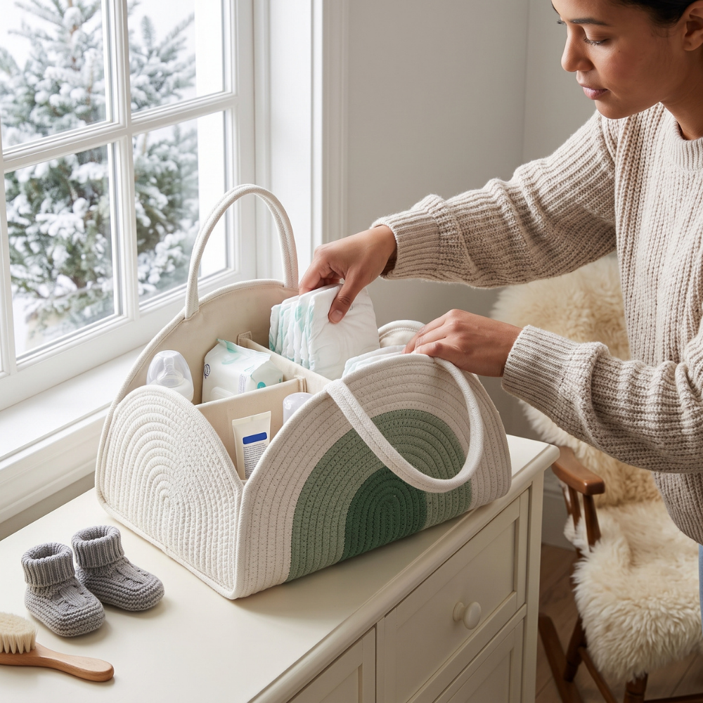 Momi Toys Woven Diaper Caddy, Rope Nursery Storage Basket