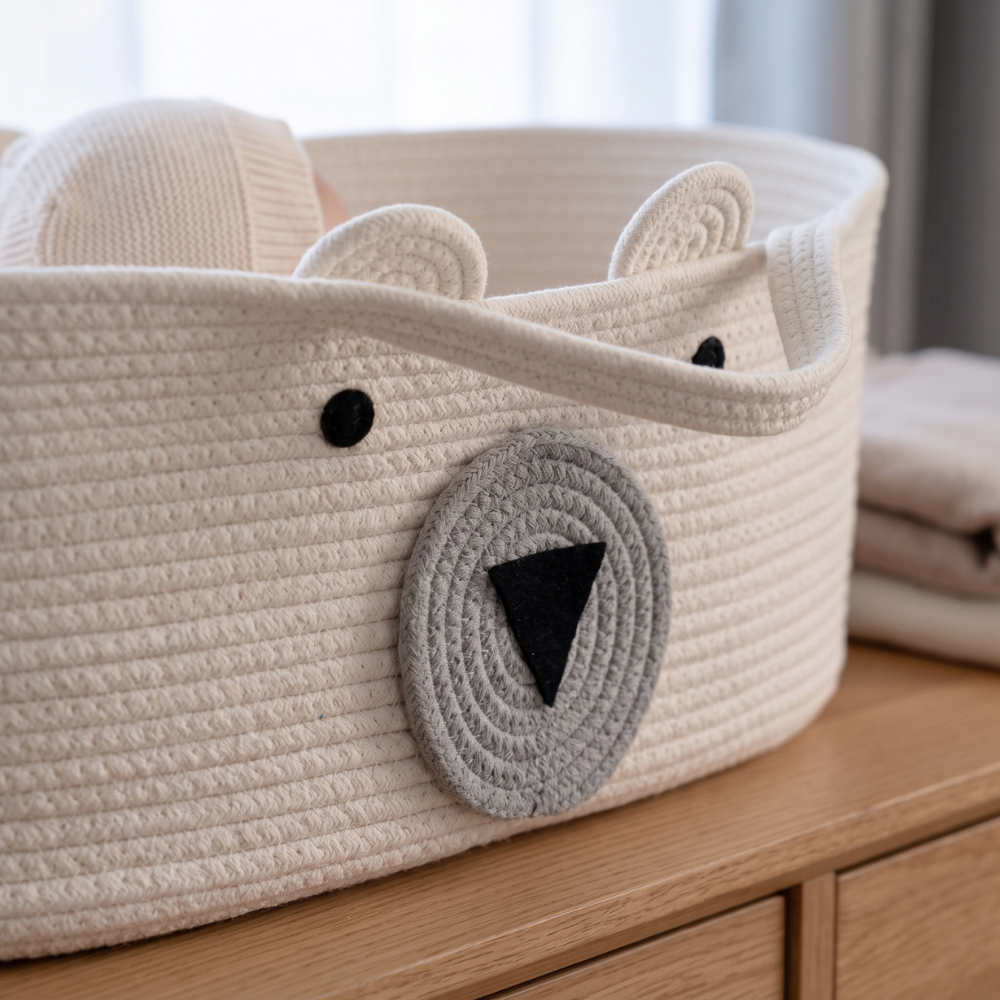 Momi Toys Woven Moses Basket, Cotton Rope Baby Basket