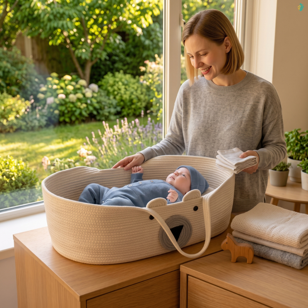 Momi Toys Woven Moses Basket, Cotton Rope Baby Basket