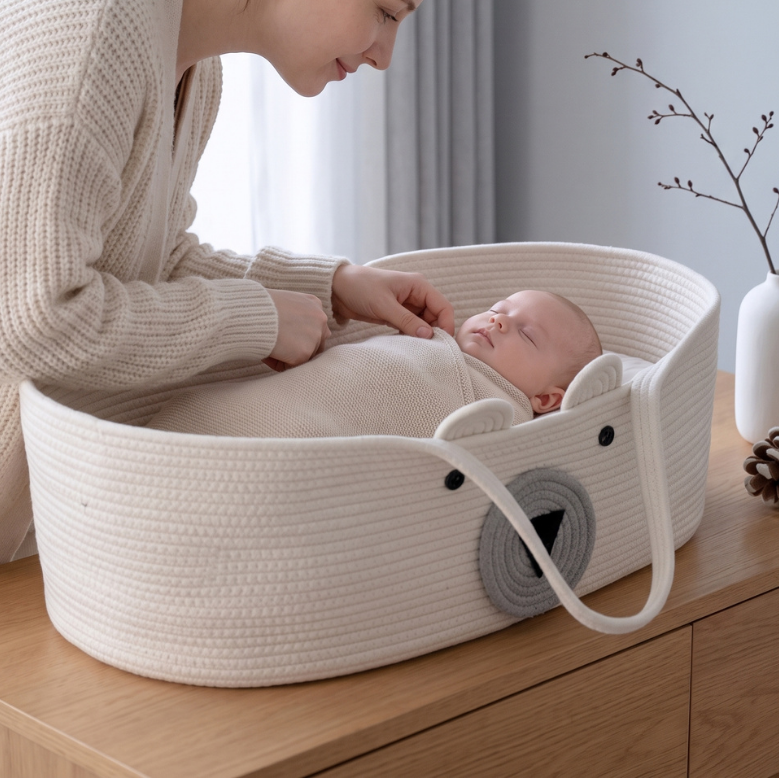 Momi Toys Woven Moses Basket, Cotton Rope Baby Basket