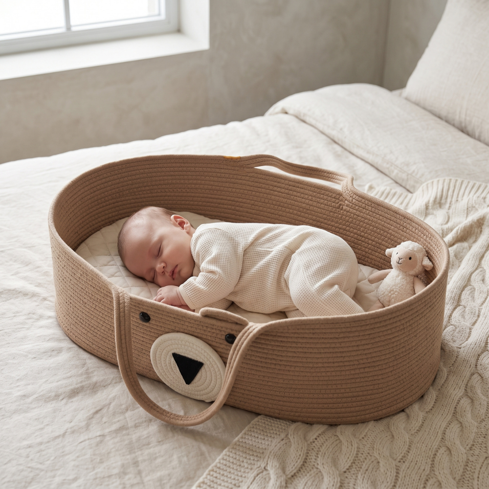 Momi Toys Woven Moses Basket, Cotton Rope Baby Basket