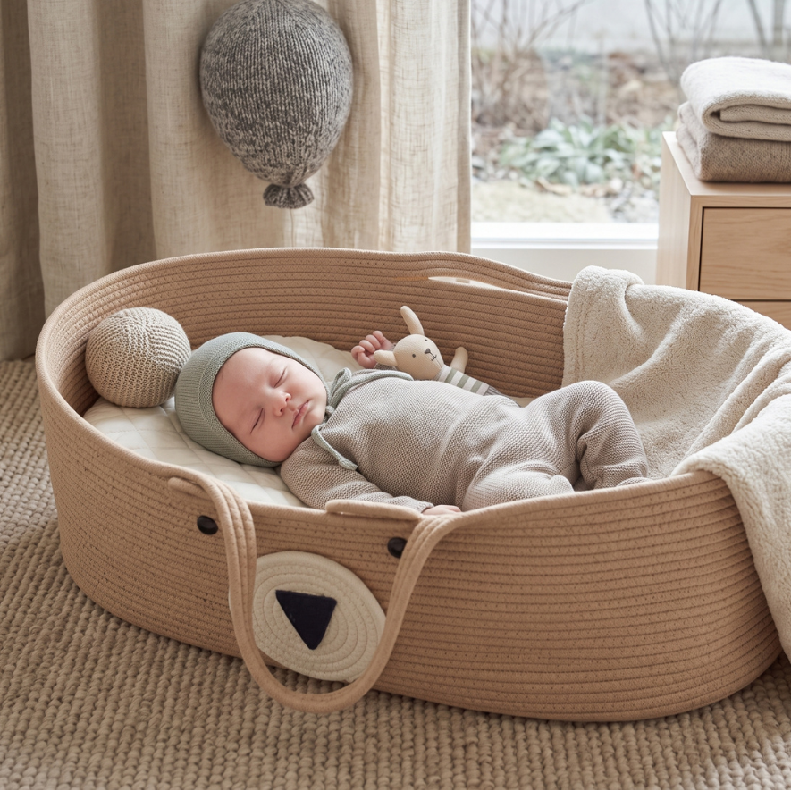 Momi Toys Woven Moses Basket, Cotton Rope Baby Basket