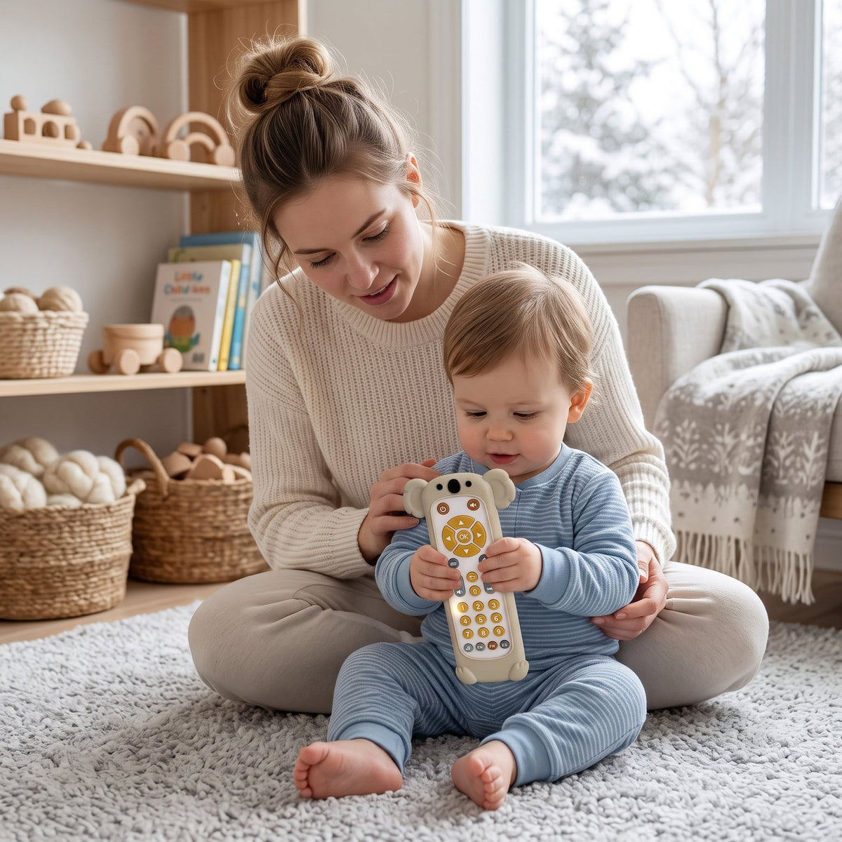 Momi Toys Baby Phone Toy with Silicone Teether Cover, Lights & Music