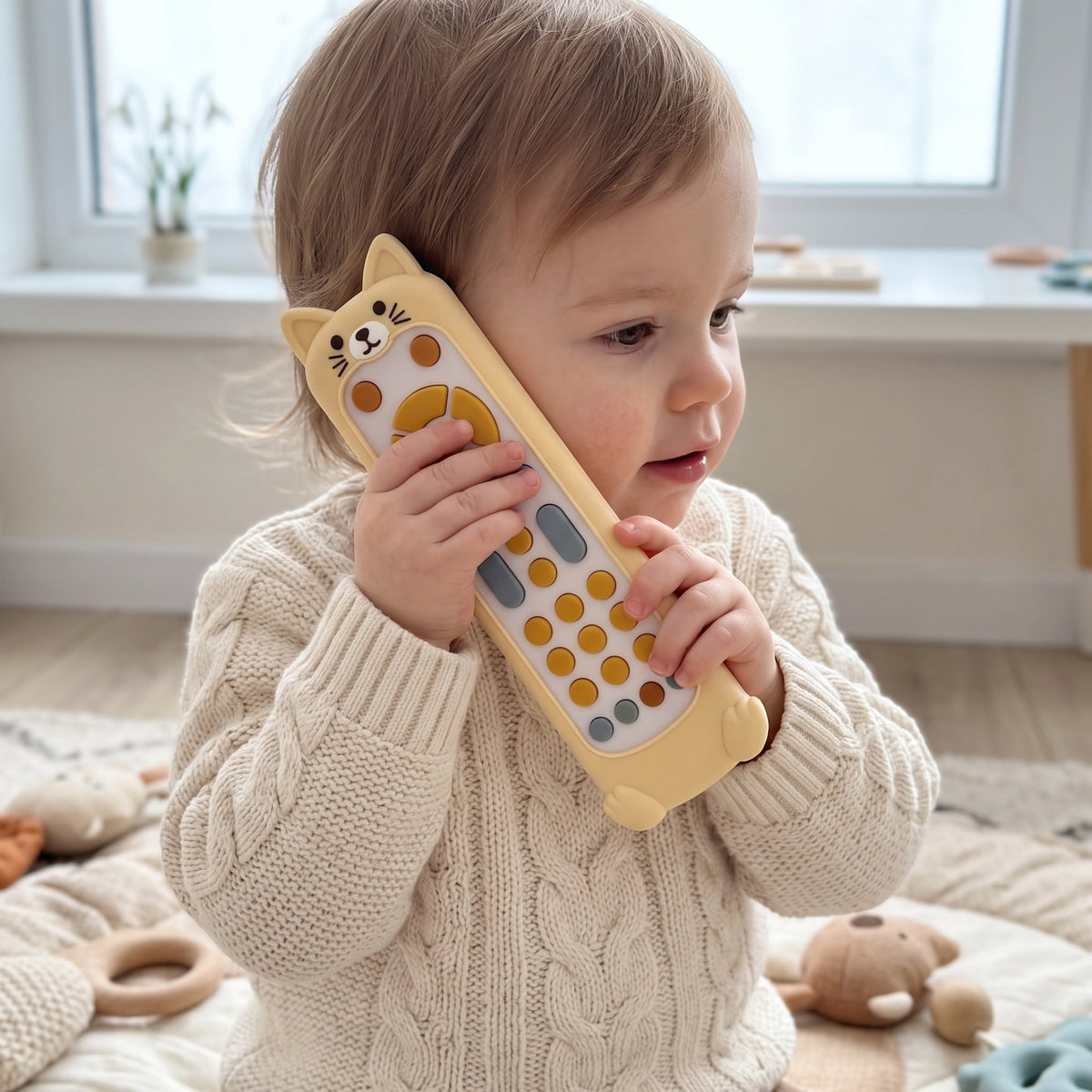 Momi Toys Baby Phone Toy with Silicone Teether Cover, Lights & Music