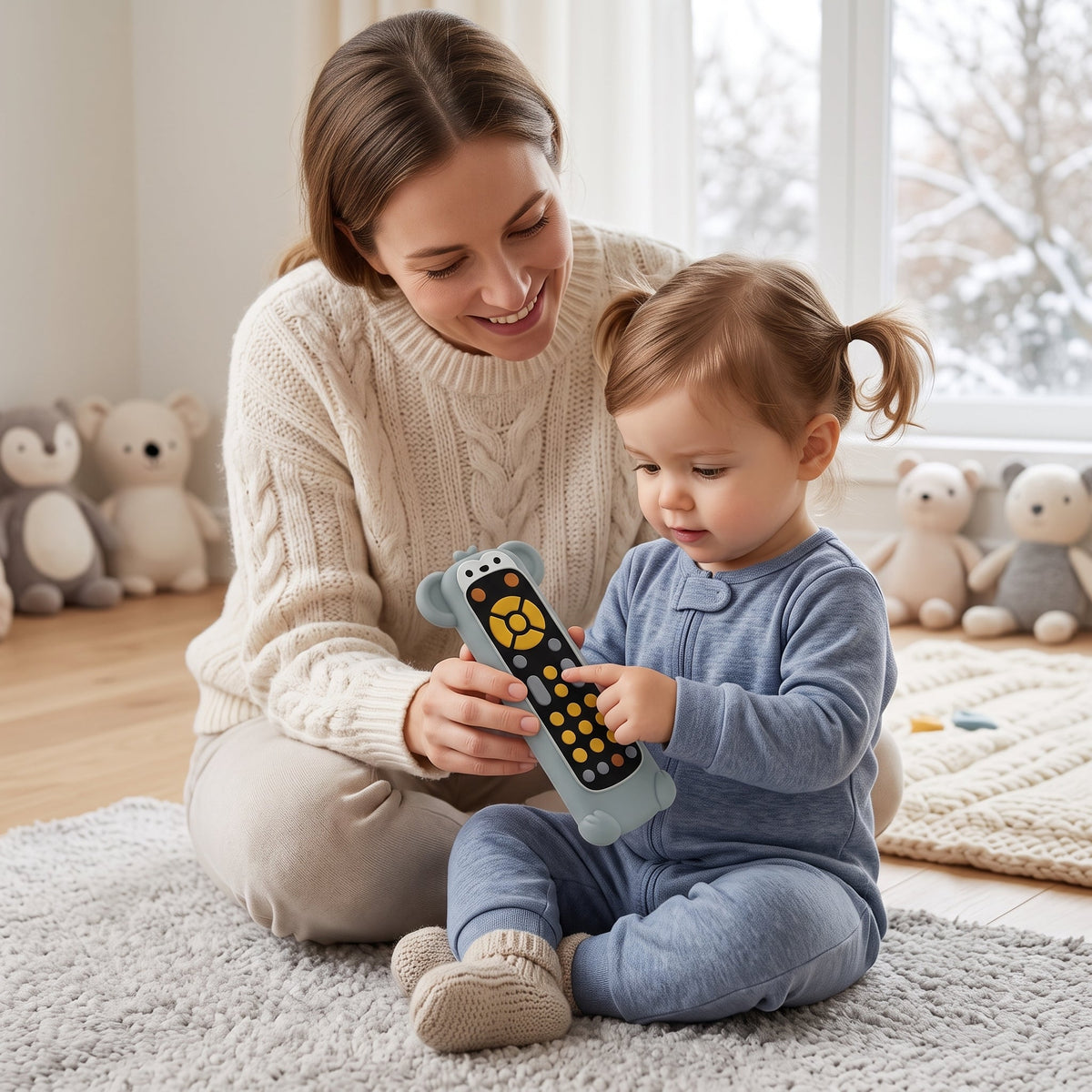 Momi Toys Baby Phone Toy with Silicone Teether Cover, Lights & Music