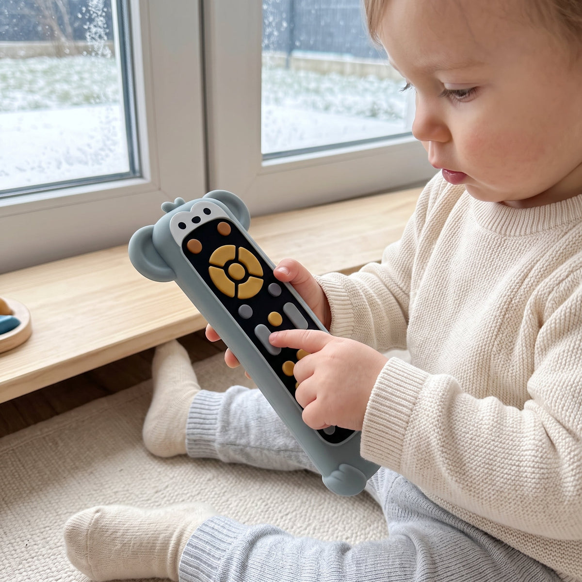 Momi Toys Baby Phone Toy with Silicone Teether Cover, Lights & Music