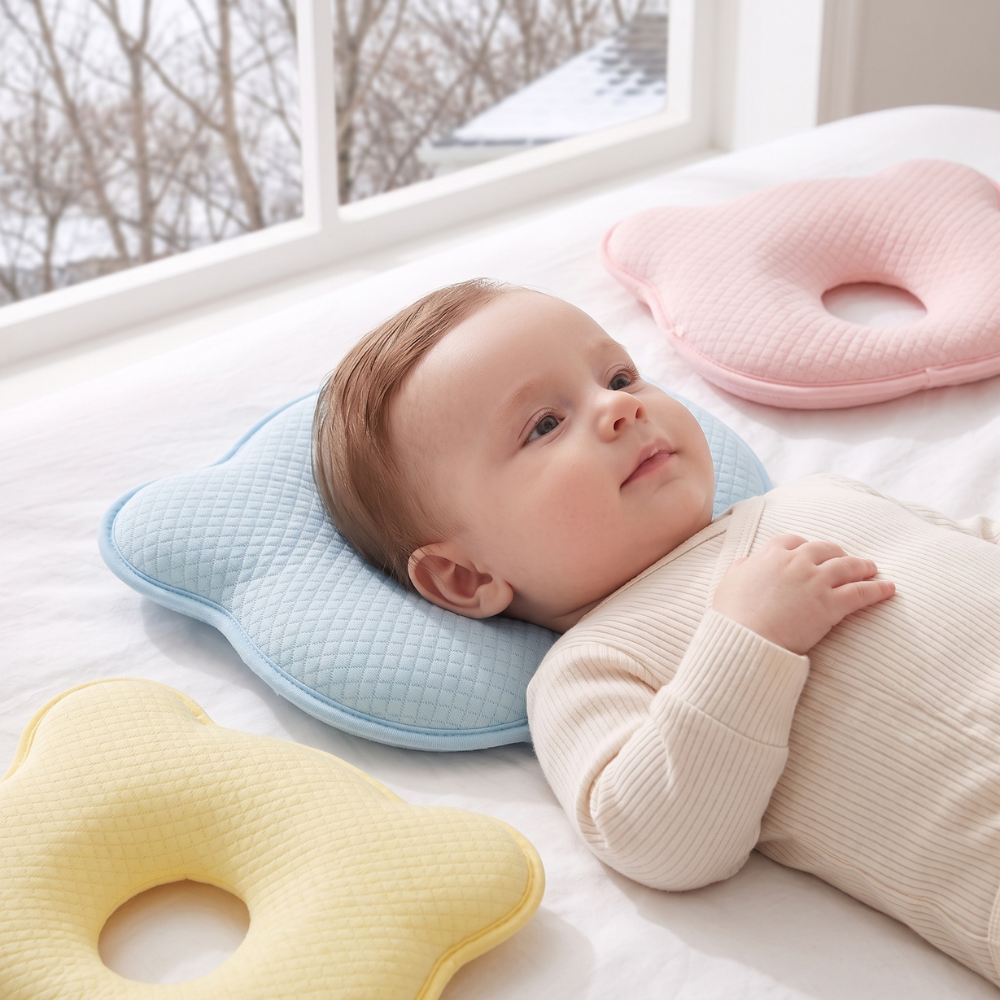 Momi Toys Memory Foam Baby Pillow, Organic Cotton Head Support
