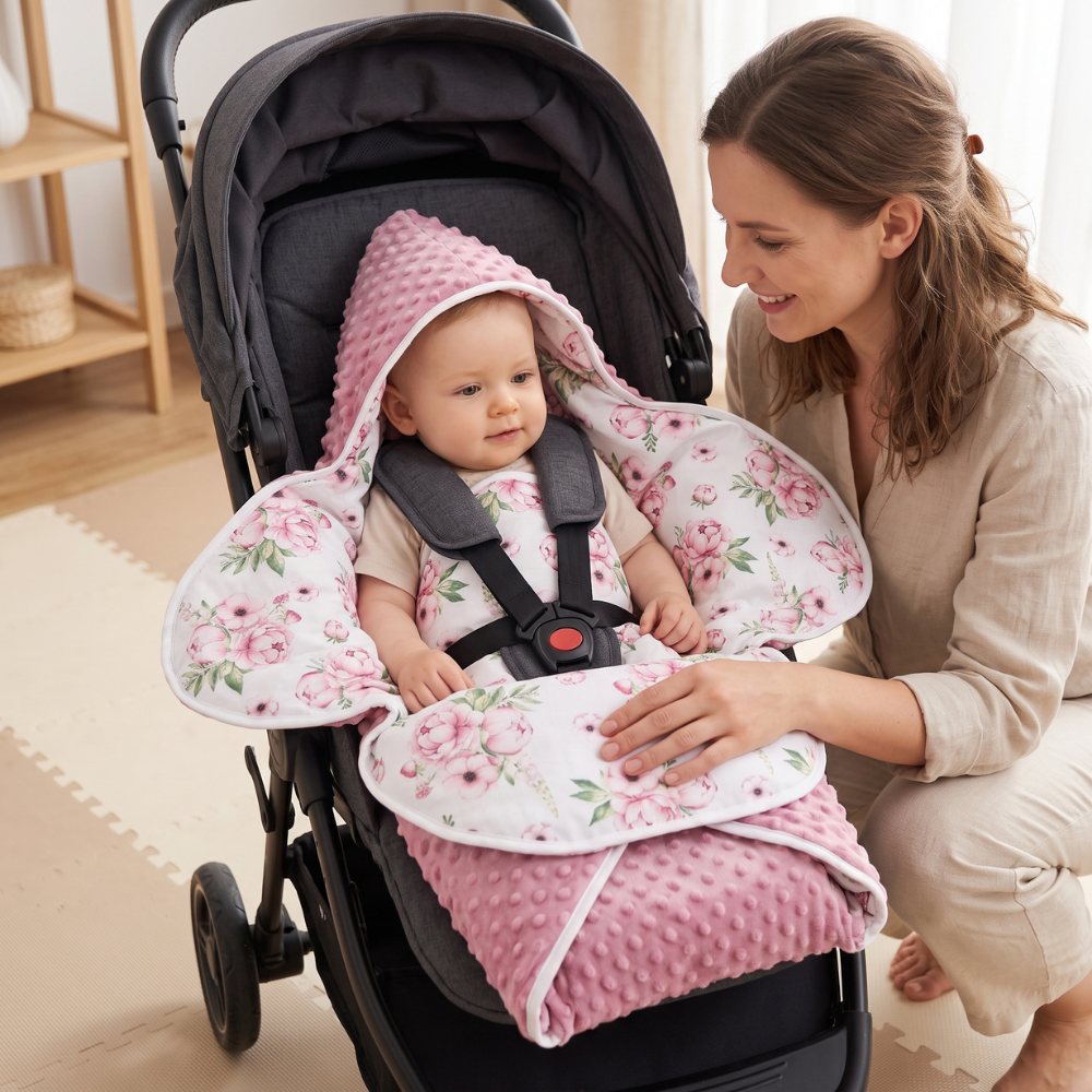 Momi Toys Reversible Quilted Baby Swaddle Blanket for Stroller & Car Seat