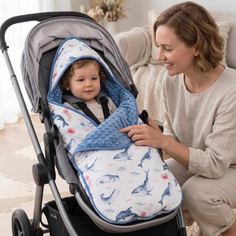 Momi Toys Reversible Quilted Baby Swaddle Blanket for Stroller & Car Seat