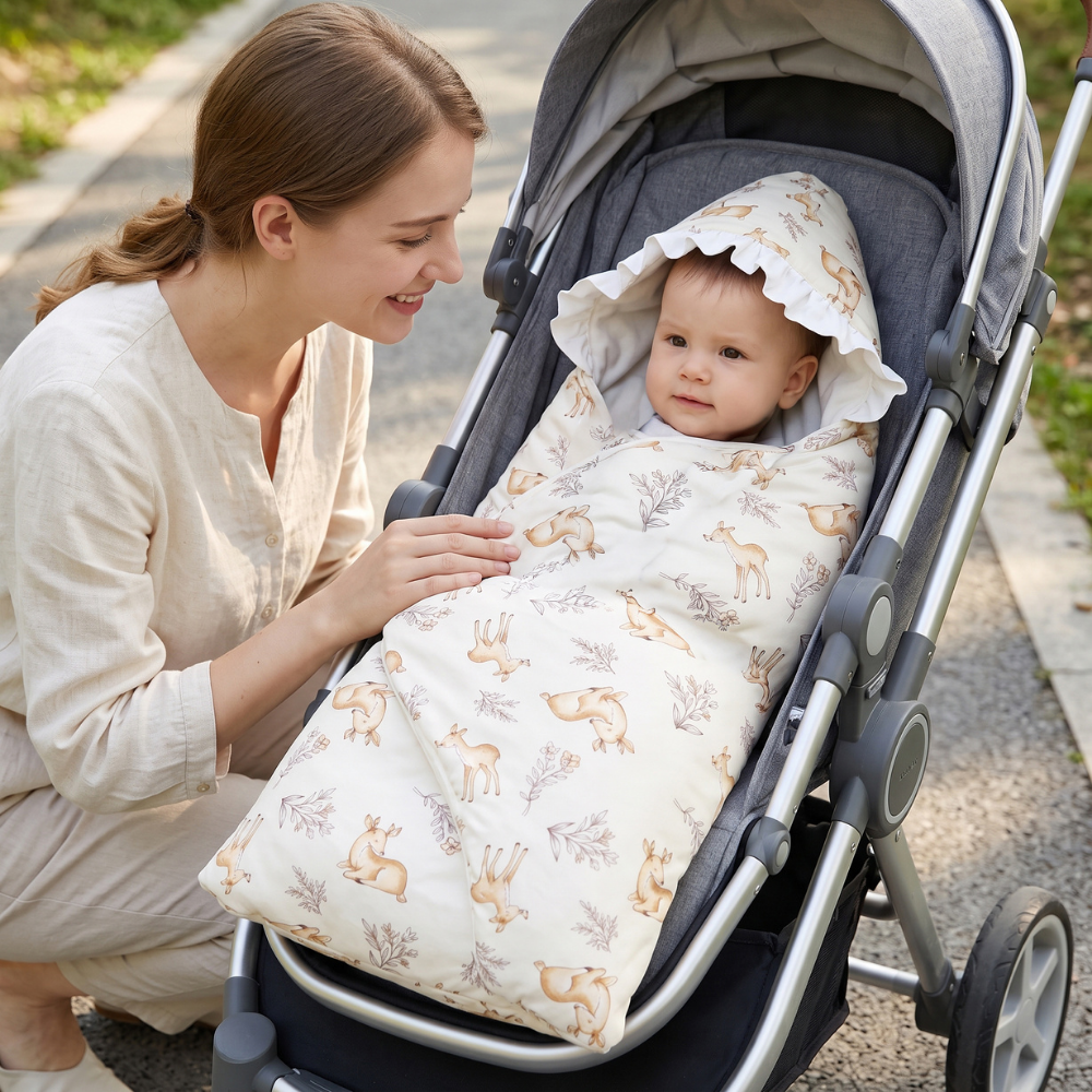 Momi Toys Hooded Baby Blanket, Cotton Stroller Blanket