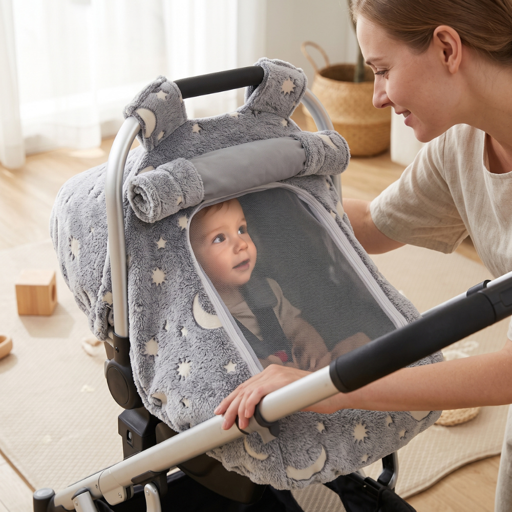 Momi Toys Winter Car Seat Cover, Glow Stars Carrier Canopy