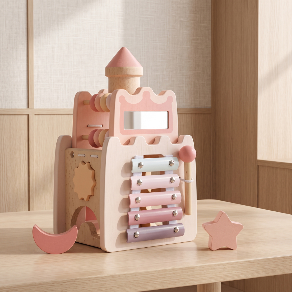 Momi Toys Wooden Activity Cube, Montessori Shape Sorter Toy