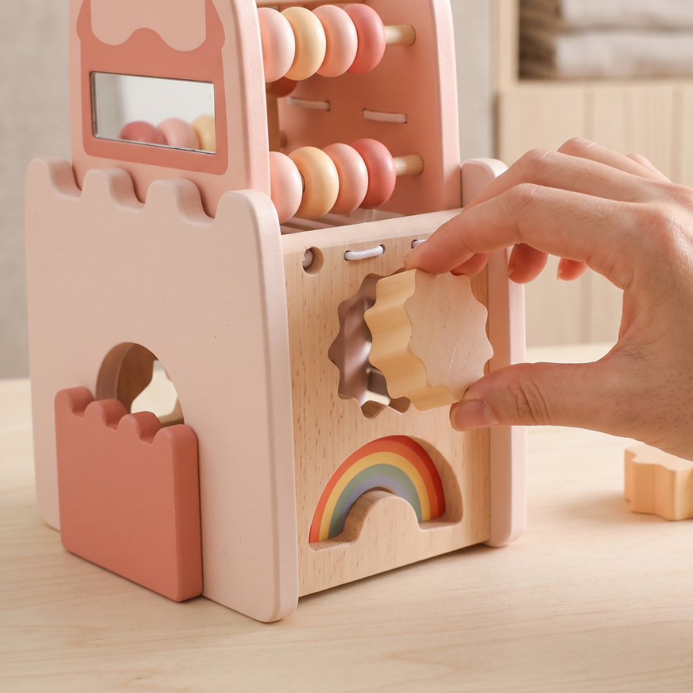 Momi Toys Wooden Activity Cube, Montessori Shape Sorter Toy