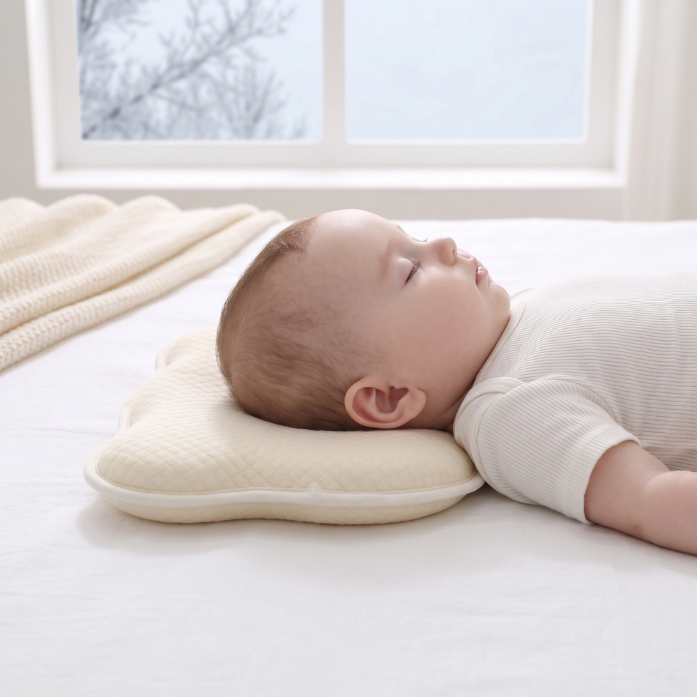 Momi Toys Memory Foam Baby Pillow, Organic Cotton Head Support