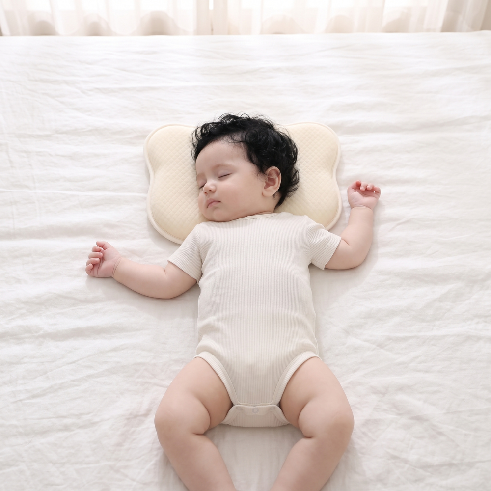 Momi Toys Memory Foam Baby Pillow, Organic Cotton Head Support