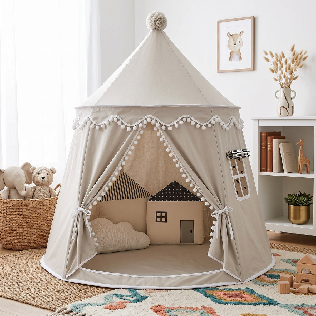 Momi Toys Canvas Play Tent, Kids Teepee Tent Playhouse