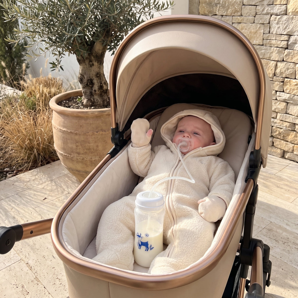 Momi Toys Hands Free Baby Bottle, Sippy Straw Feeding Bottle