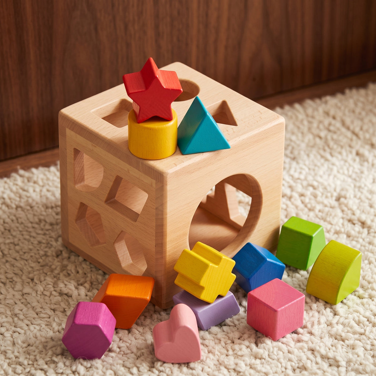 Momi Toys Wooden Shape Sorter Cube, Montessori Toy for 1 Year Olds
