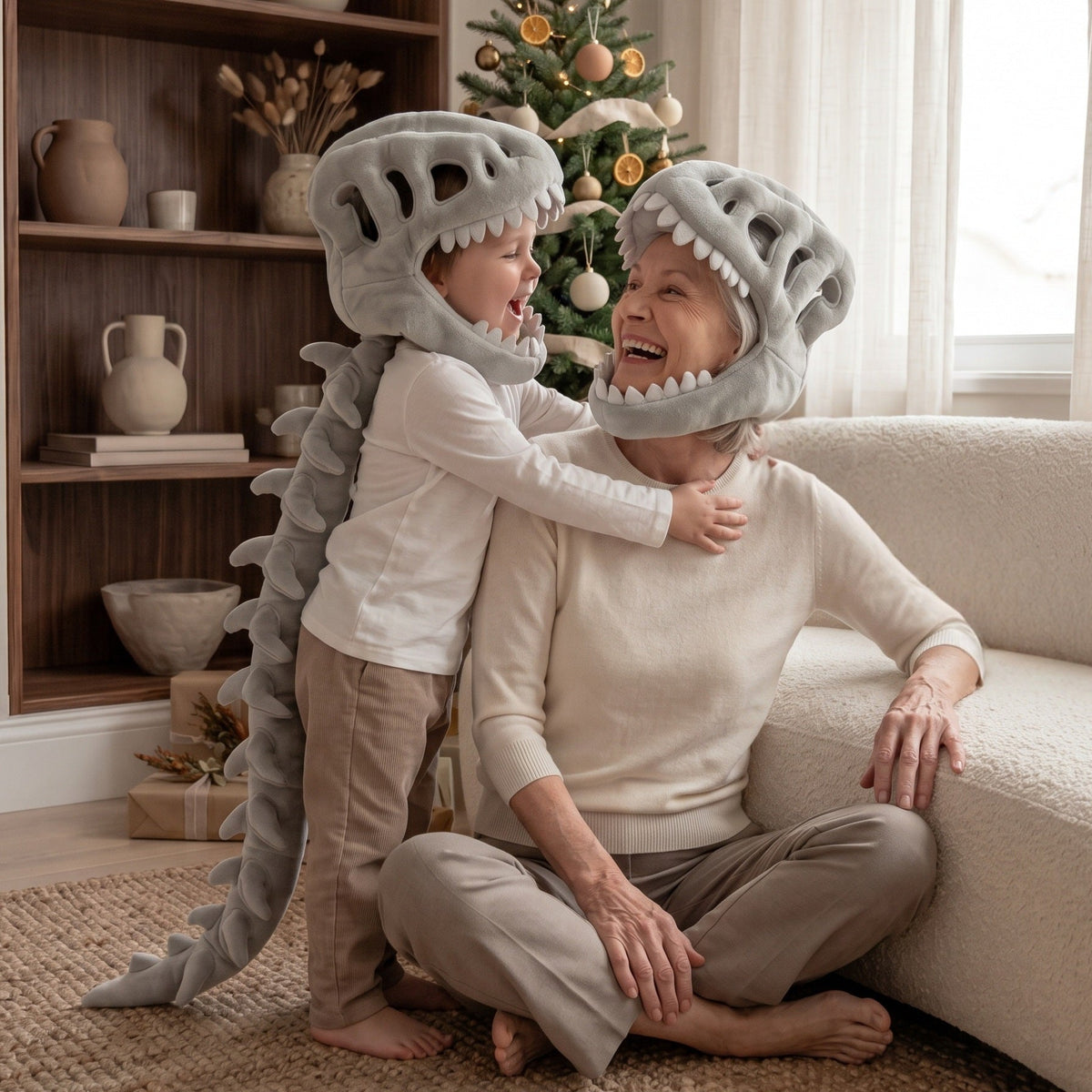 Momi Toys Halloween Dinosaur Costume – Plush Dino Hood & Tail Set