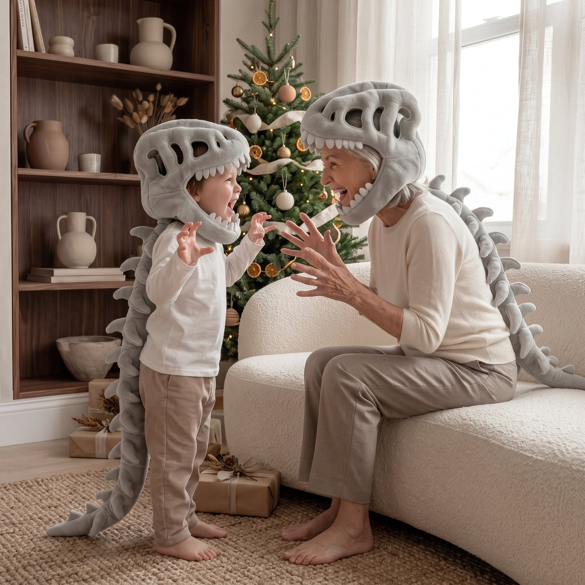 Momi Toys Halloween Dinosaur Costume – Plush Dino Hood & Tail Set