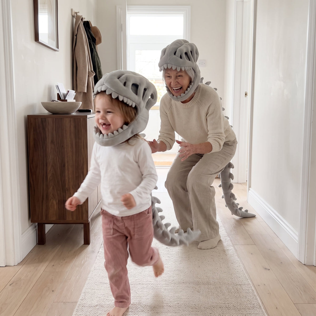 Momi Toys Halloween Dinosaur Costume – Plush Dino Hood & Tail Set